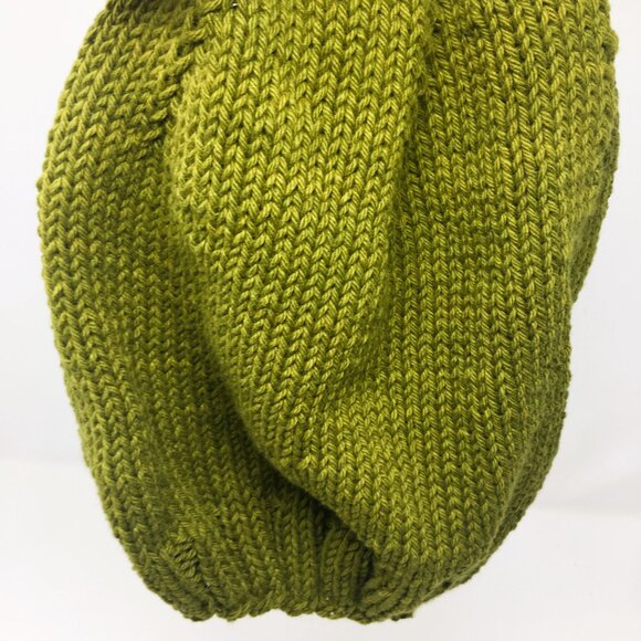 Handknitted Cotton Avocado Green Stretchable Ribbed Edge Slouchy Hat - Picture 9 of 16